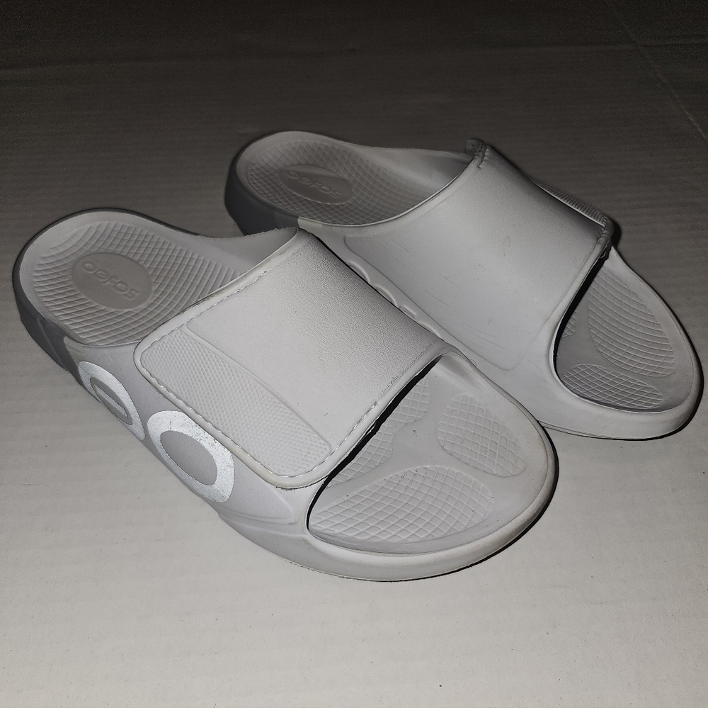 Oofos White Slide Sandals